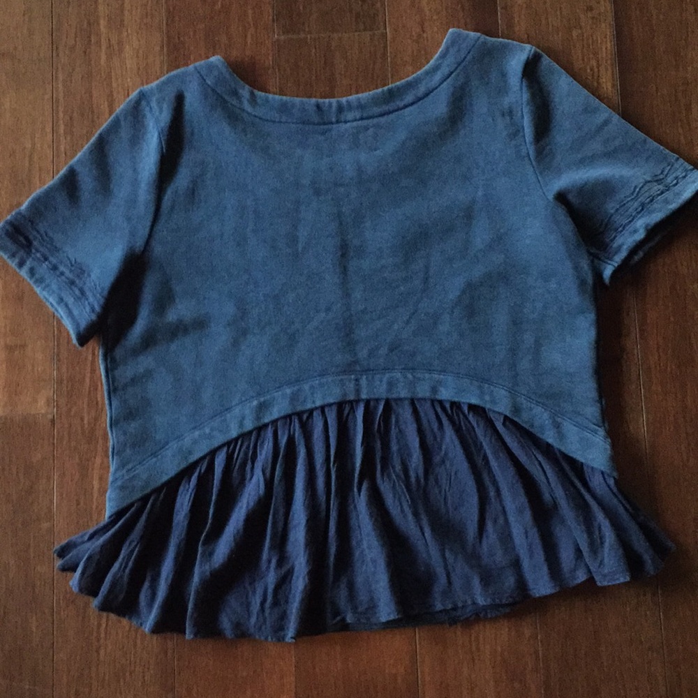 Anthropologie Navy Embroidered Short Sleeve Top - Picture 7 of 11